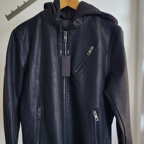Blank NYC Other - New Blank-NYC Men's Leather Moto Full Zip Jacket w/Hood – Size Large